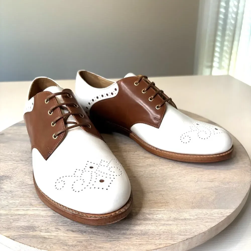 NIB Office of Angela Scott Ms. Presley Brown White Leather Oxford Shoes Size 9